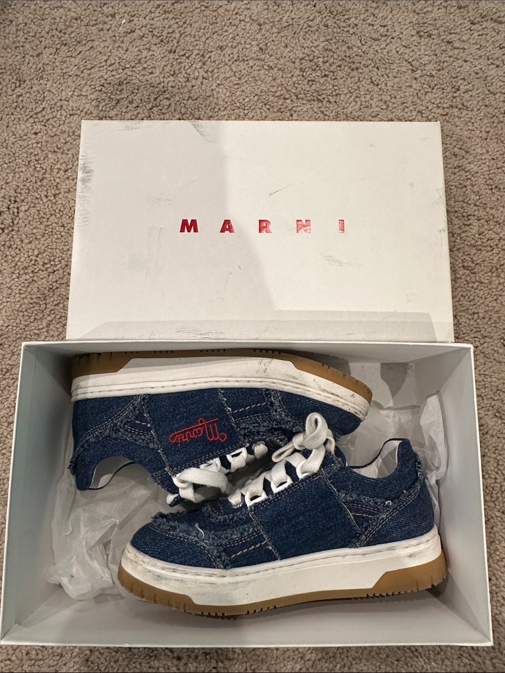 Marni Kids Denim Sneakers with White Laces and Gum Soles